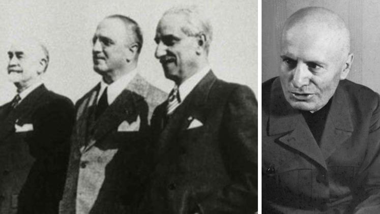 Da sinistra Niccolò Introna, Vincenzo Azzolini, Pasquale Troise e Benito Mussolini