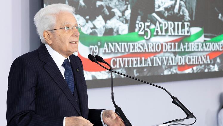 Il Presidente della Repubblica Sergio Mattarella a Civitella in Val di Chiana in occasione del 79/mo anniversario della Liberazione, 25 aprile 2024