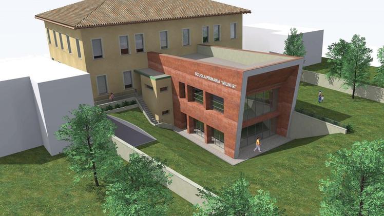 Il rendering della nuova sede della Protezione civile di Erbusco In una simulazione al computer il futuro aspetto della scuola 