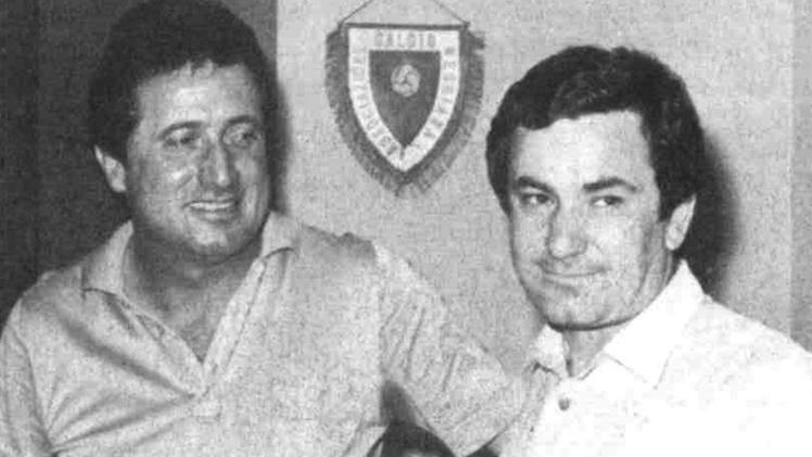 Franco Baribbi con l’allenatore Maurizio Bruno, il primo tecnico scelto da presidente del Brescia