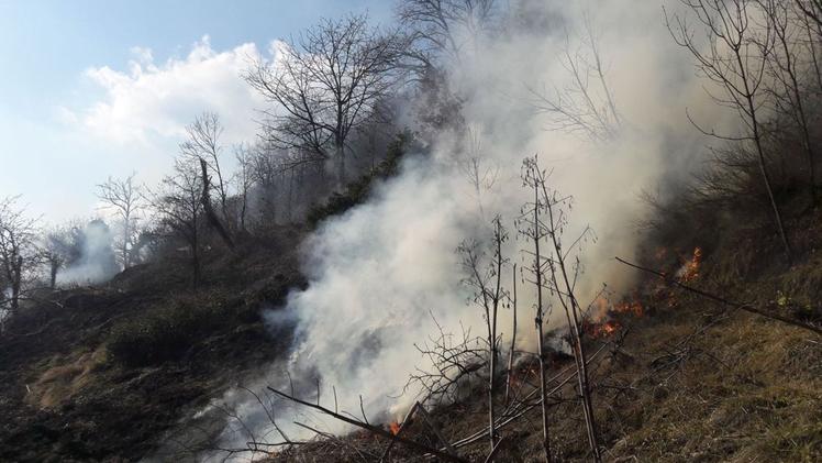 L’incendio che è divampato alle pendici del Monte ColmoI carabinieri forestali sul luogo