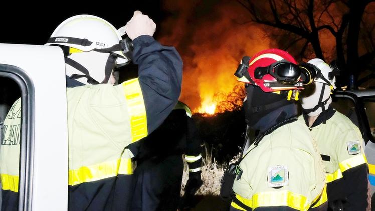 I Vigili del fuoco martedì sera in azione fra i canneti della Riserva