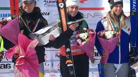 Il podio del supergigante valido per il titolo italiano: Nadia Fanchini tra Sofia Goggia e Marta Bassino