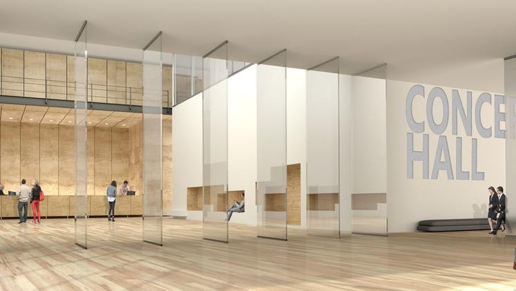 Un rendering dell’interno della Franciacorta Concert Hall prevista a Erbusco
