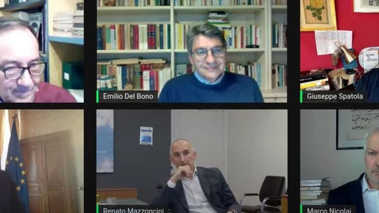 Fabio Capra, Emilio Del Bono, Giuseppe Spatola, il ministro Vittorio Colao, Renato Mazzoncini e Marco Nicolai  in diretta web 
