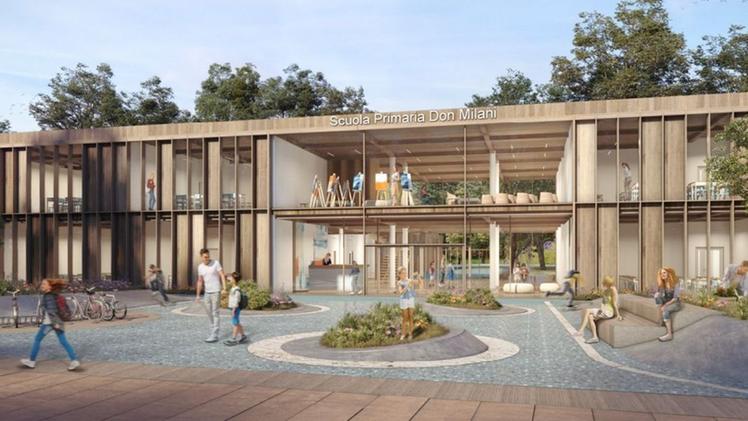 Un disegno in 3D della nuova scuola di Borgosatollo: per lunedì è fissata l’apertura del cantiere