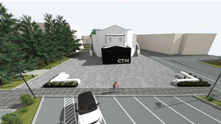 Nella simulazione al computer  il futuro aspetto della piazza che sboccerà davanti al teatro Ctm di Rezzato
