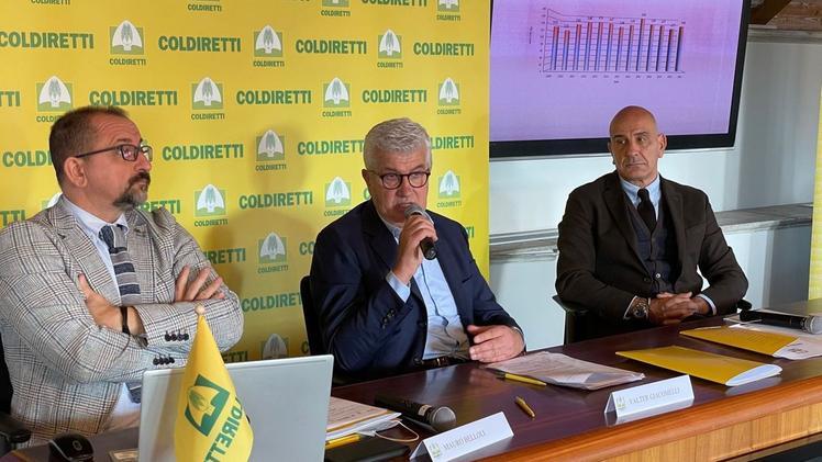Mauro Belloli, Valter Giacomelli e Massimo Albano  durante l’incontro nella sede di Coldiretti Brescia