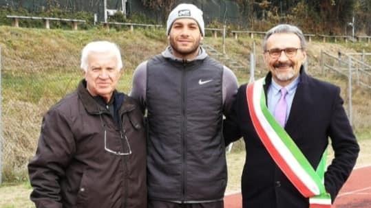 Marcell   Jacobs  a Roè con Gianni Lombardi e Marco Apollonio