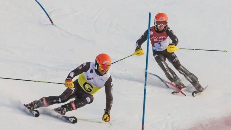 La guida di Darfo Andrea Ravelli e Giacomo Bertagnolli durante lo slalom