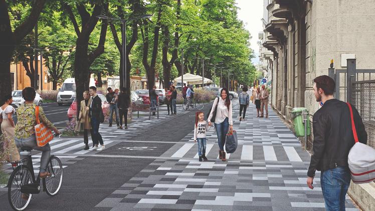 Così potrebbero risultare i marciapiedi di via Veneto dopo il restyling che il Comune di Brescia è intenzionato a mettere in atto